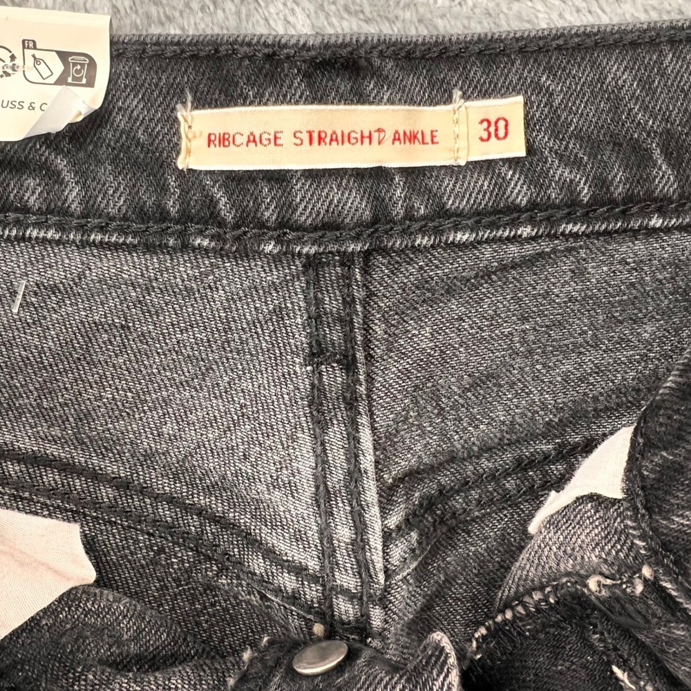 Levis Premium Ribcage Straight Ankle Jeans Womens 30 Super High Rise Black Denim - Picture 8 of 12